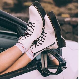Dr. Martens Jadon Lace-Up Boots combat lug hiking chunk platform heel white